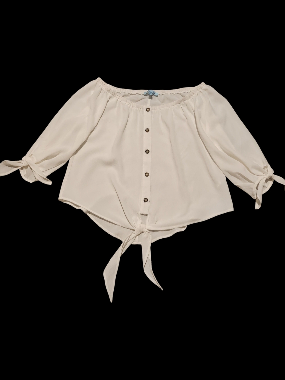 She + Sky Off-Shoulder Tie-Front Blouse in Cream